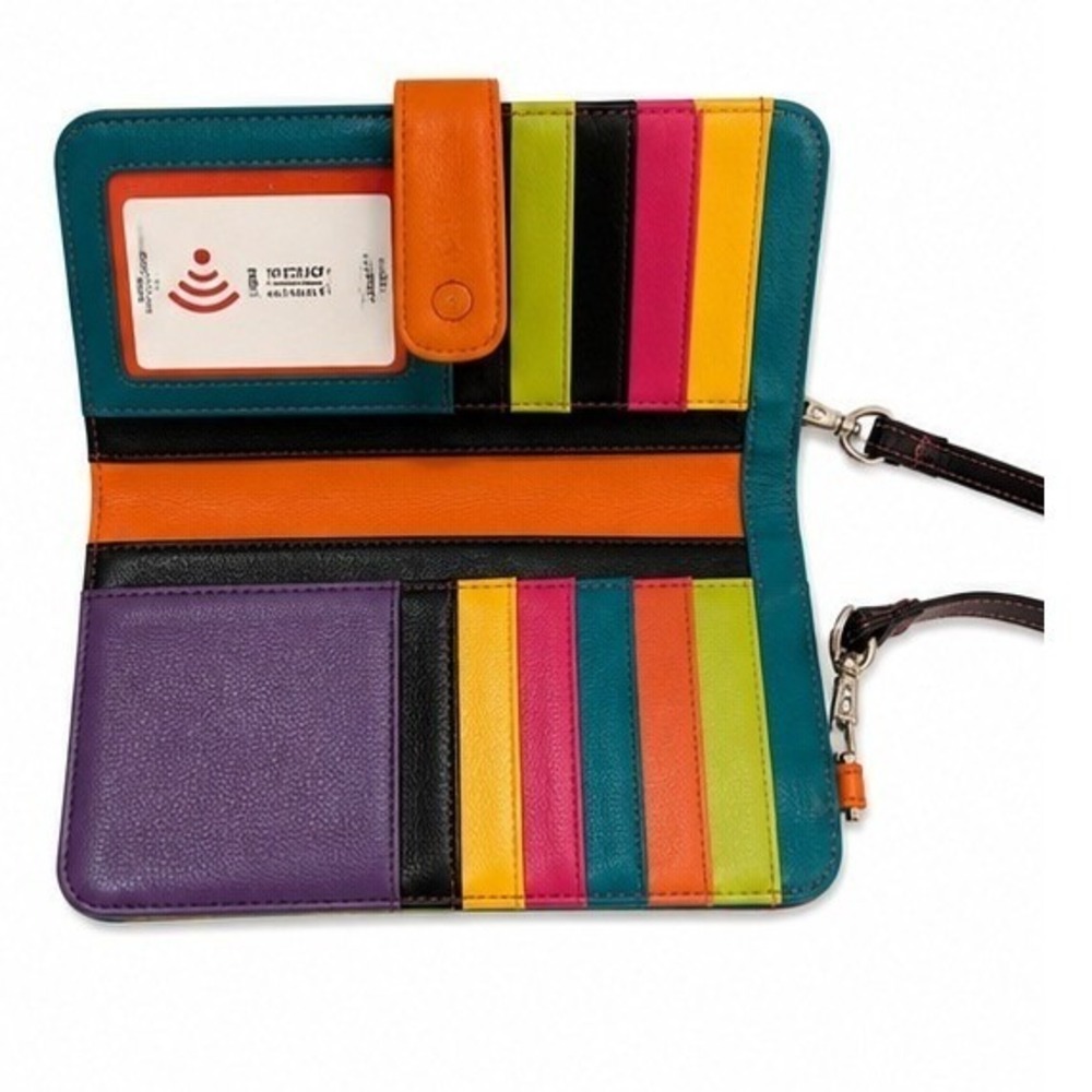 Colorful RFID Leather Crossbody Wallet Wristlet Organizer